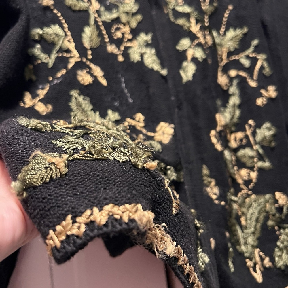 Vintage Arriviste Black Floral Beaded Button Up Cardigan Sweater Cotton Blend L - Picture 10 of 16